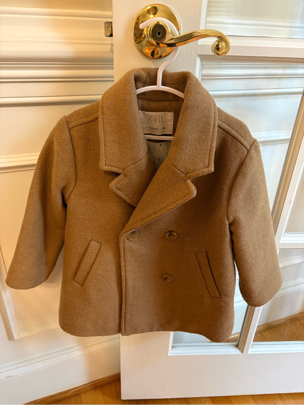 Zara Kids Tan Double-Breasted Pea Coat